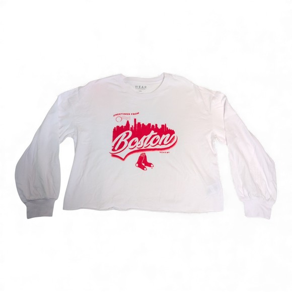 Wear By Erin Andrews Tops - Wear by Erin Andrews White Boston Graphic Long Sleeve Tee‎ L